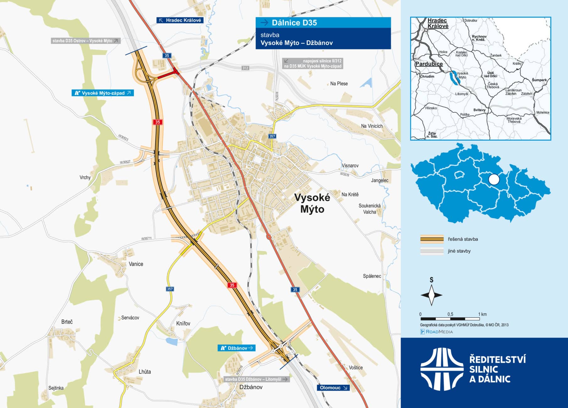 Nový úsek D35 Vysoké Mýto - Džbánov. Vysokého Mýta. Zdroj: ŘSD