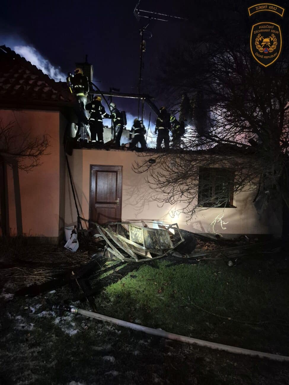 Požár rodinného domu v Kroměříži. Foto: HZS