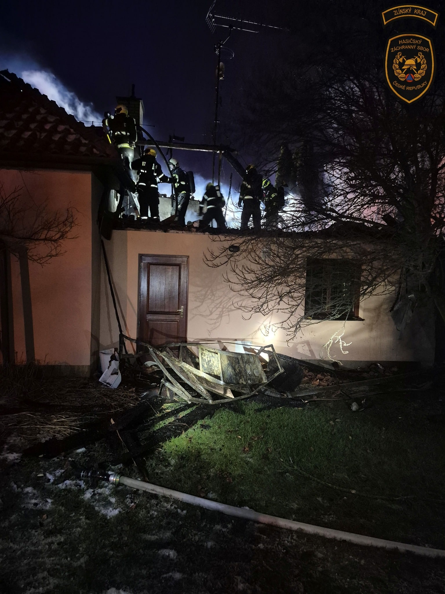 Požár rodinného domu v Kroměříži. Foto: HZS