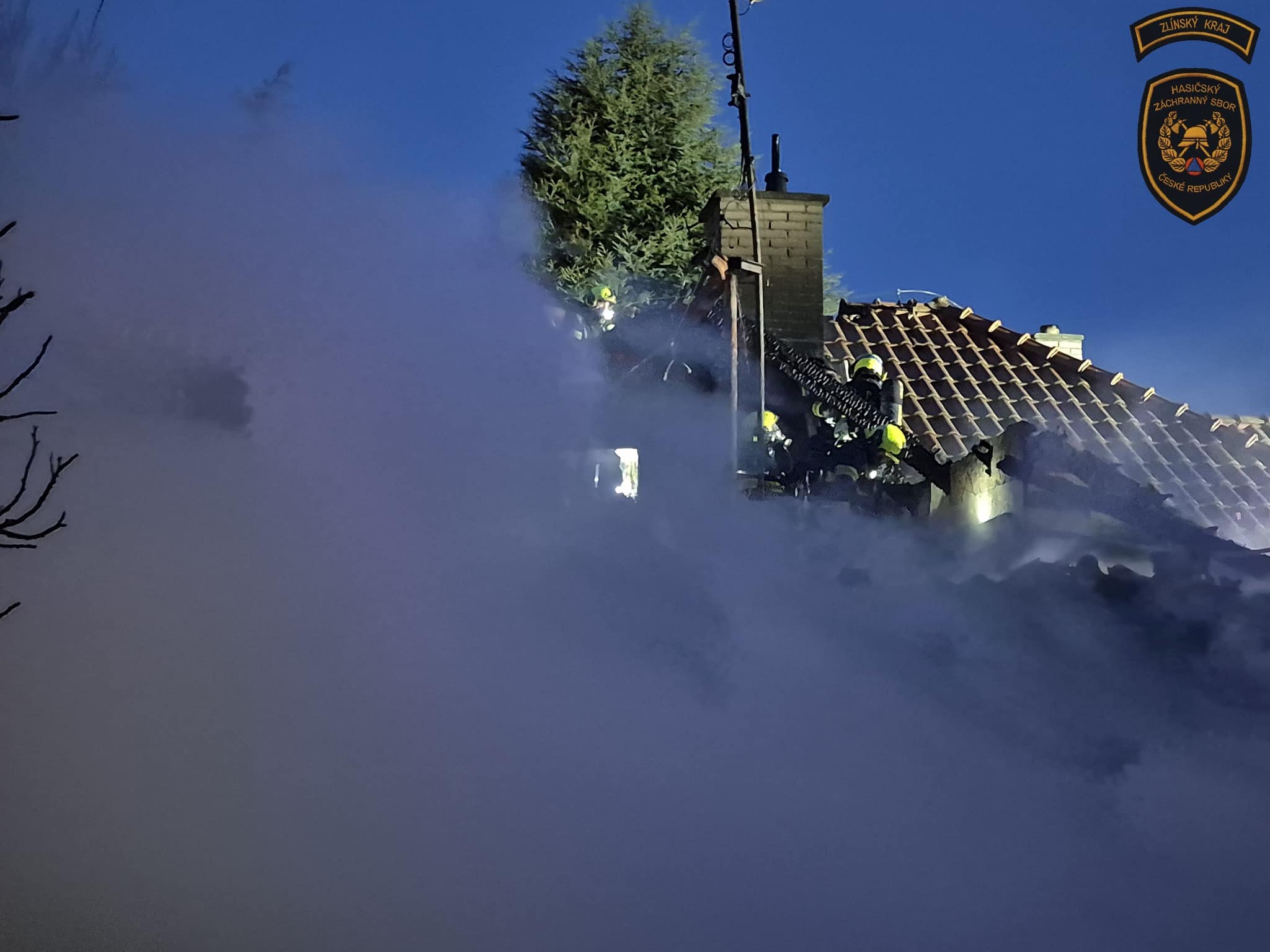 Požár rodinného domu v Kroměříži. Foto: HZS