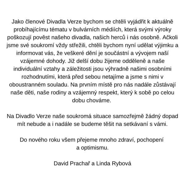 Vyjádření Davida Prachaře a Lindy Rybové.