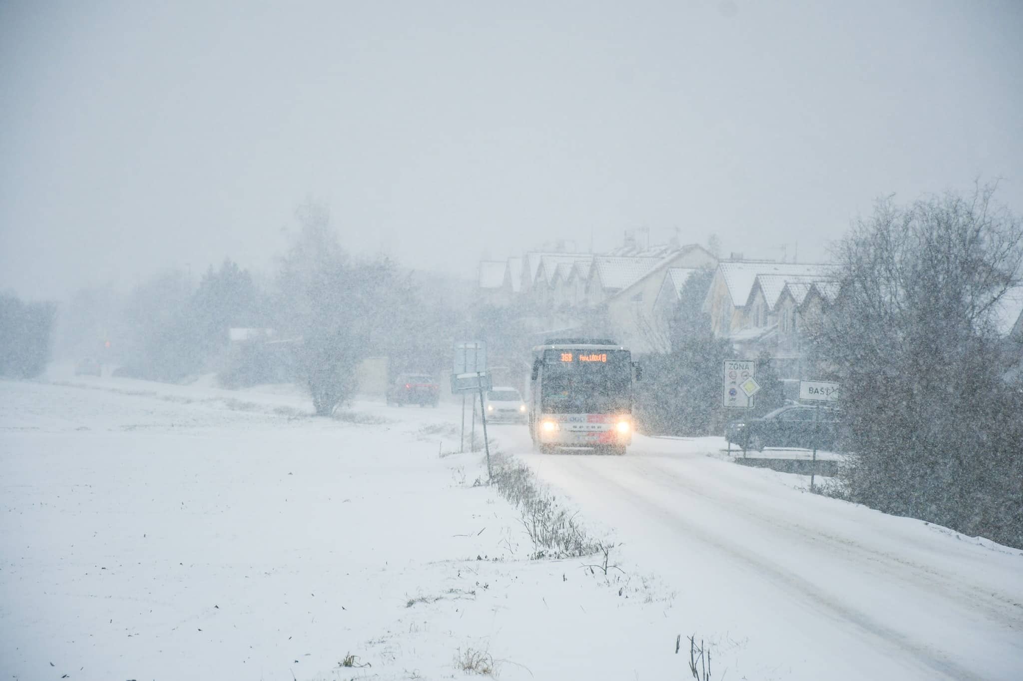 Zasněžené silnice v Praze a okolí potrápily řidiče autobusů. Foto: PID